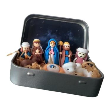 Imagem de Generic Mini Presépio de Natal em Caixa de Lata - Pequeno Presépio Portátil de Natal