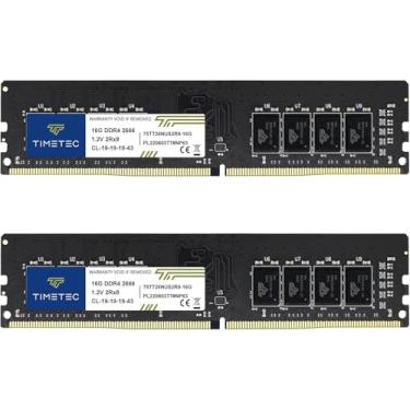 Imagem de Timetec Kit premium de 32 GB (2 x 16 GB) DDR4 2666 MHz PC4-21300 Non-ECC Unbuffered 1,2 V CL19 2Rx8 288 pinos UDIMM RAM de memória de desktop (kit de 32 GB (2 x 16 GB))