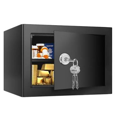 Imagem de Seguro pequeno para casa, cofre de segurança de aço com chaves sobressalentes e prateleira removível, cofre pessoal para viagens, casa, uso no escritório