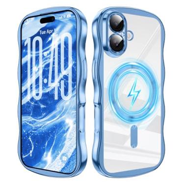 Imagem de JUMIUSTNB Capa para iPhone 17 transparente, moldura magnética ondulada para celular, transparente TPU fina, antiamarelamento, elegante, antiarranhões, capa protetora para iPhone 17 de 6,3 polegadas