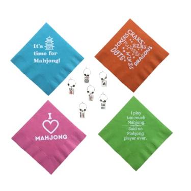 Imagem de Litwin Mahjong Mah-Jongg Guardanapo Tamanho 20 Ct. e Marcador de Pingente de Vinho 6 Ct, Conjunto Rosa Verde Laranja Azul Vermelho