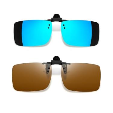 Imagem de Joopin 2PCS Clip para Óculos Polarizados Masculino Feminino Óculos de Sol com Clipes para Óculos Unissex Proteção UV400 Marrom + Espelho Azul