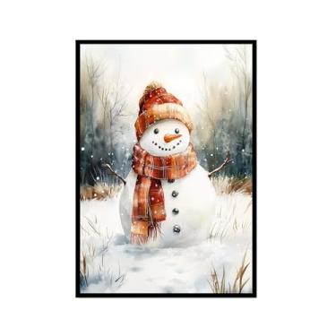 Imagem de Pôster de arte de parede retrô de Natal com estampa de papai noel alce paisagem de inverno imagens de Natal para bar em casa, bar, cozinha, café, loja, decoração de férias (SKU5,16x60 cm), moldura