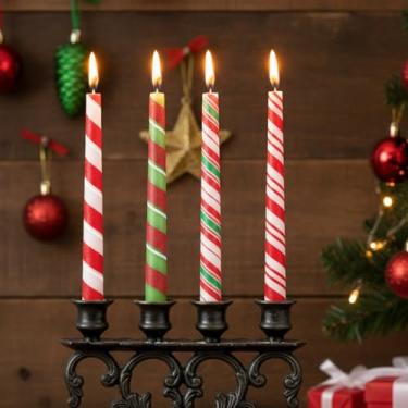 Imagem de Zhengmy Pacote com 8 velas cônicas de Natal, castiçais de Natal de 25,4 cm de altura, presentes de listras vermelhas e verdes, para decoração de mesa de jantar de Natal, festas de fim de ano, centro