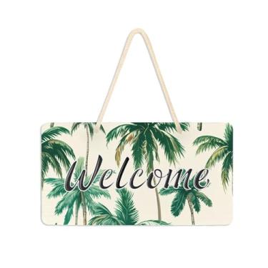 Imagem de Burbuja Placa de boas-vindas de palmeiras tropicais para porta da frente, placa de boas-vindas de PVC para decoração de férias de casa de fazenda, 15 x 28 cm