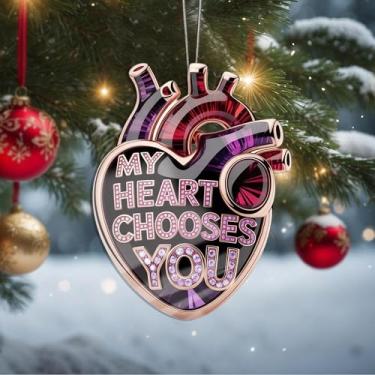 Imagem de Enfeites de Natal para pendurar em cristal de coração, enfeites de árvore de Natal feitos à mão, decoração de carro e casa - presente de Natal, decoração de artesanato em acrílico, ideias de troca de