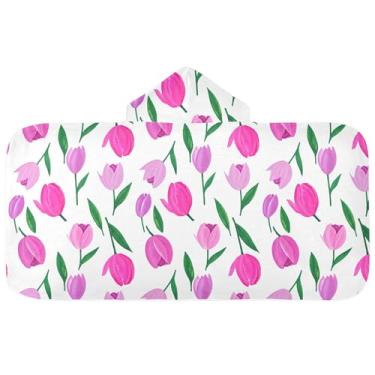 Imagem de Burbuja Toalha de banho com capuz de laço rosa para crianças, toalha de praia de pelúcia macia absorvente para chá de meninas e meninos 3-10 anos, 61 x 127 cm