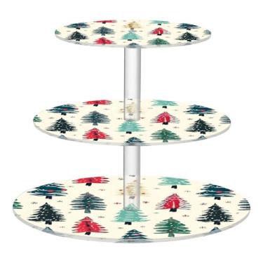 Imagem de CEBUGI Suporte de cupcake de 3 camadas para árvore de Natal, suporte redondo para bolo, torre, bandeja de servir em camadas de acrílico para chá, chá de bebê, casamento e mais