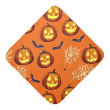 Imagem de Burbuja Glowing Jack O Lantern Pumpkins Toalha de banho para bebê - Toalha com capuz de musselina macia e absorvente para recém-nascidos e bebês, 76 x 76 cm