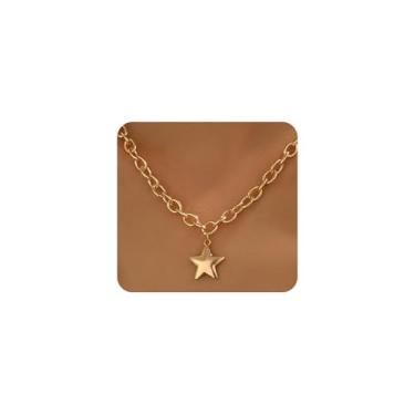 Imagem de Navirix Colar de estrela de ouro grosso para mulheres, colar de corrente com pingente de estrela minúscula, joia moderna, Large, Liga de aço, Sem Pedra Preciosa