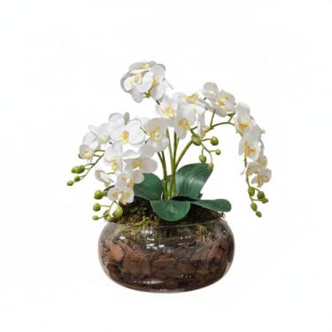 Imagem de Arranjo de Orquídea Artificial Decorativa 35cm – Centro de Mesa Elegante para Sala e Escritório(Branco)