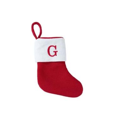 Imagem de Meias de Natal com iniciais, monograma grande de 23 cm, meia de Natal, decorações para pendurar na lareira para festa de família