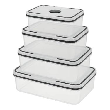 Imagem de Conjunto 4 Potes Herméticos Quadrados de Plástico com Tampa, Transparente com Tampa Branca, 500ml, 800ml, 1300ml, 2000ml, Vedação Hermética, Livre de BPA