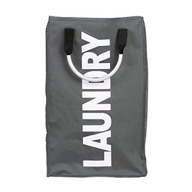 Imagem de Saco de Lavanderia Prático Plegável com Alça Liga Metálica para Lavar Roupas Sujas Cesto Armazenamento