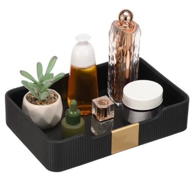 Imagem de Bandeja decorativa de couro PU, organizador de mesa, bandeja decorativa pequena de luxo, bandeja decorativa à prova de arranhões para controle remoto, chaves, telefone, carteira, relógio, joias (preto