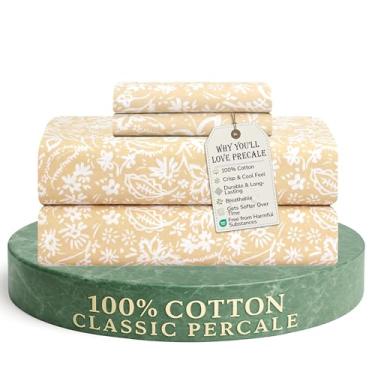 Imagem de Lençóis 100% algodão mais macios Feather & Stitch, roupa de cama percal de 300 fios, bolso profundo de 41 cm, lençóis refrescantes, conjunto de cama respirável, qualidade premium de hotel (completo