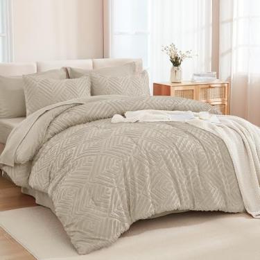 Imagem de Andency Conjunto de edredom queen extragrande com lençol de aveia - 7 peças, cama em um saco, queen size, boho, tufado, leve, com edredom, lençóis, fronhas e fronhas