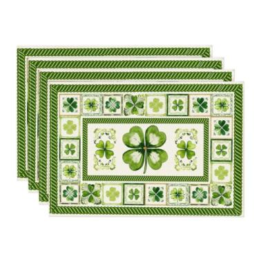 Imagem de Artoid Mode Conjunto de 4 jogos americanos de aquarela Shamrocks Dia de São Patrício, 30 x 45 cm, para decoração de festa, cozinha, jantar