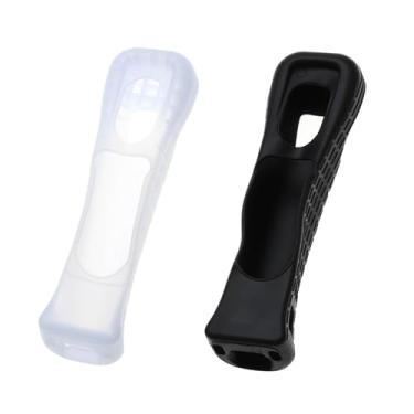 Imagem de ECSiNG Capa protetora de silicone para controle de 2 peças compatível com controle remoto Nintendo Wii com Motion Plus, preto e branco