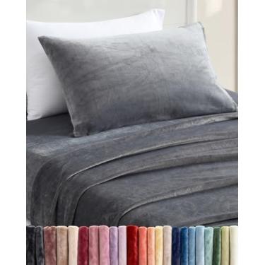 Imagem de Jogo de lençol solteiro de lã - Jogo de cama de flanela de veludo de 3 peças - Roupa de cama de lã super macia - 1 lençol de cima, 1 lençol com elástico e 1 fronha - aconchegante, confortável e