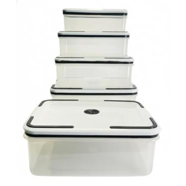 Imagem de Kit Potes Herméticos com Tampa Conjunto 5 Peças Plástico Transparente Capacidades 490ml 820ml 1300ml 2000ml 2900ml