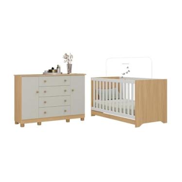 Imagem de Berço Americano 3 em 1 com Cômoda 2 Portas 4 Gavetas Allegra Multimóveis Mp4692 Madeirado/off White