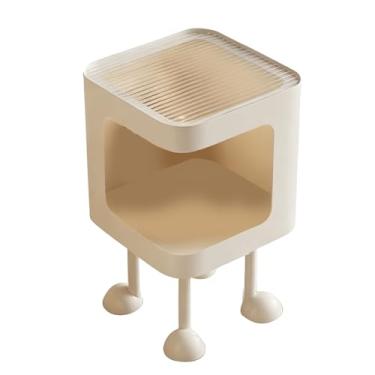 Imagem de TOPINCN Mesa Final Pequena, Mini Mesa Lateral, Mesa de Cabeceira Moderna de Metal, Prateleiras de Armazenamento de Cabeceira para Espaços Pequenos, sofá da Sala de Estar do Quarto (Vidro Branco e