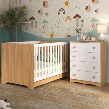 Imagem de Berço Americano 3 em 1 com Cômoda 4 Gavetas Realeza Multimóveis Mp4689 Madeirado/branco