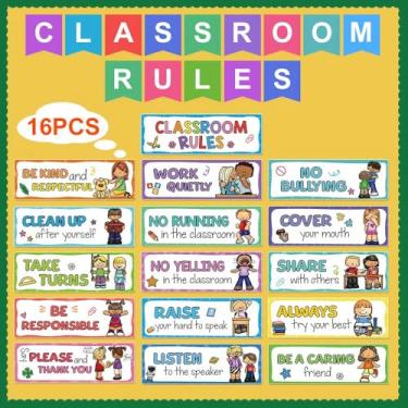 Imagem de Conjunto de pôsteres de regras de sala de aula, gráficos coloridos de expectativas de comportamento para pré-escola, jardim de infância e ensino fundamental, decoração de sala de aula de professores