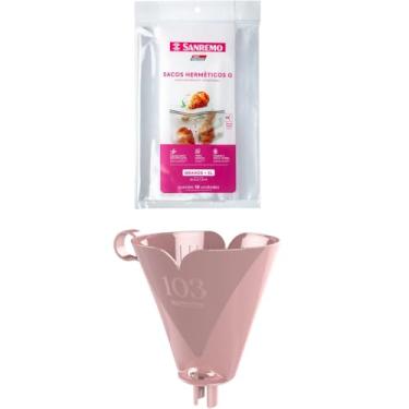 Imagem de Kit com 1 Suporte de Filtro de Café Rosa 103 + 1 Saco Hermético Transparente 3 Litros
