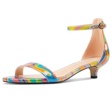 Imagem de Aachcol Sandália feminina bico aberto gatinho salto baixo tira no tornozelo sapato social 1,5 polegadas, Multicolorido, 42