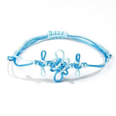 Imagem de Pulseira artesanal de flor de nó chinês roxo azul gradiente pulseira da amizade, One Size, Poliéster, Sem Pedra Preciosa
