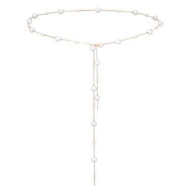 Imagem de Cinto de corrente de pérola para mulheres, corrente de cintura dourada e pérola, moda, plus size, corrente de ouro, corrente de pérolas, para vestidos, joias de praia e verão