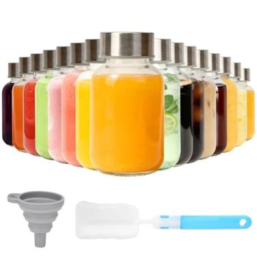 Imagem de Luxfuel Garrafas de água de vidro transparente de 170 g com tampas, garrafas de suco de vidro reutilizáveis para sucos com tampa de aço inoxidável para geladeira, frasco 100% à prova de vazamento, sem