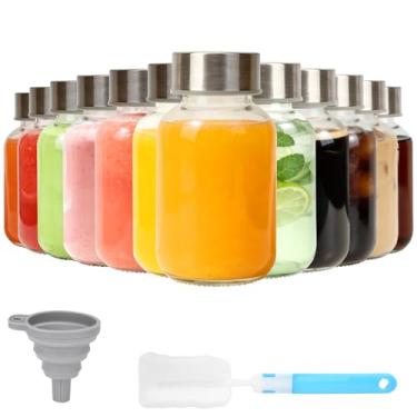 Imagem de Luxfuel Garrafas de água de vidro transparente de 170 g com tampas, garrafas de suco de vidro reutilizáveis para sucos com tampa de aço inoxidável para geladeira, frasco 100% à prova de vazamento, sem