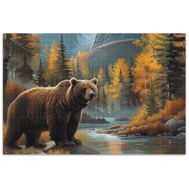Imagem de Quebra-cabeça paisagem urso marrom adultos 1000 peças decoração de arte Prime quebra-cabeças presentes para jogo de elefante branco