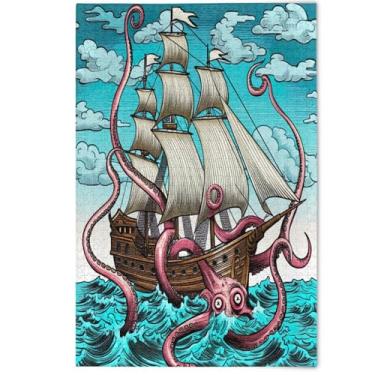 Imagem de Quebra-cabeças para adultos Tropical Ship Kraken 1000 peças de arte com estampa de animais, quebra-cabeças criativos legais, presentes de elefantes brancos, 1000 peças, 75 x 50 cm