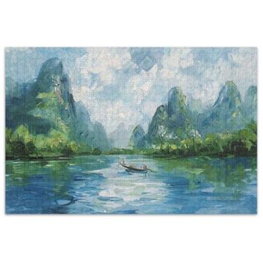 Imagem de Quebra-cabeça de paisagem de pintura a óleo 500 peças adulto elefante branco cena de outono decoração de casa arte