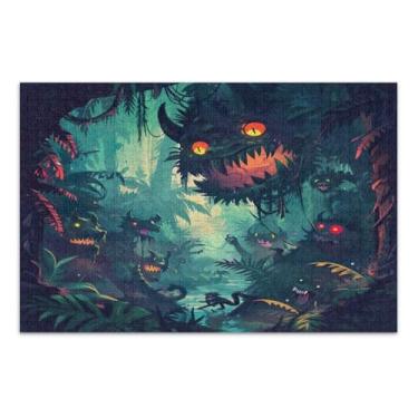 Imagem de Quebra-cabeça Jungle Monsters Dark 1000 peças, quebra-cabeças fáceis para adultos com letras nas costas