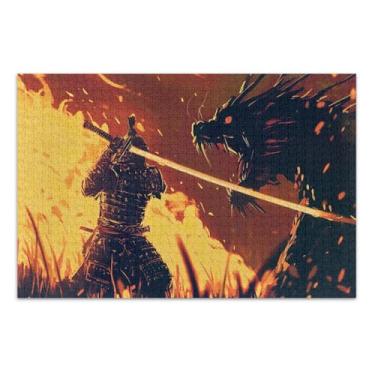 Imagem de Quebra-cabeça de dragão guerreiro fogo adulto 1000 peças, quebra-cabeças para adultos, jogos adultos para noite de jogo