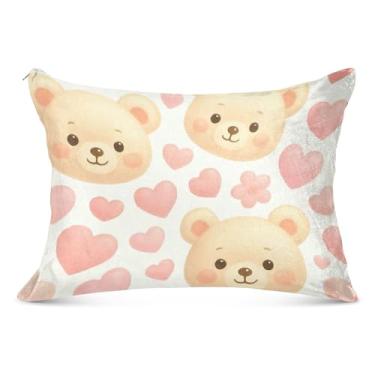 Imagem de Lindo ursinho de pelúcia pastel com zíper fronha decorativa padrão queen king size fronha fofa para sofá de cama de casa, tamanho Queen, 50,8 cm x 76,2 cm