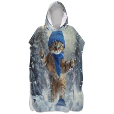 Imagem de Joisal Roupão engraçado de gato para esquiar e surfar para adultos, plus size, ponchos femininos com capuz, toalha de natação fofa