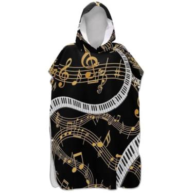 Imagem de Joisal Piano Keys Golden Musical Notes Surf Poncho Adultos Trocador Plus Size Homens Mulheres Poncho com Capuz Toalha de Banho com Capuz