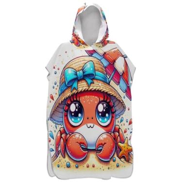 Imagem de Joisal Roupão de mudança de poncho de surfe laranja com desenho de caranguejo fofo para adultos com capuz estampado toalha de praia leve ponchos para mulheres
