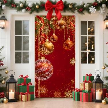 Imagem de AOHMPT Decoração de Natal para pendurar na porta, banner decorativo de poliéster, enfeite de Natal para festas internas e externas (JC0058-1M)