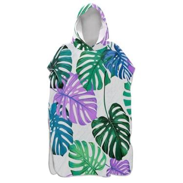Imagem de TSENQUE Poncho de surfe vestível para adultos trocador de roupão de banho toalhas com capuz vibrantes Monstera folhas verdes homens mulheres poncho com capuz