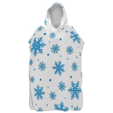 Imagem de Joisal Roupão branco com flocos de neve azuis para adultos, poncho de surfe, ponchos femininos plus size, com capuz, toalha de natação fofa
