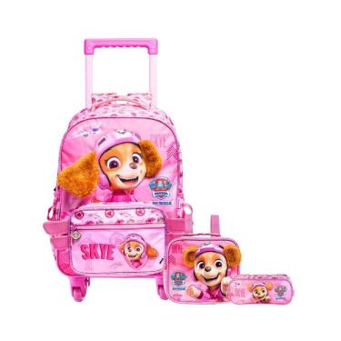 Imagem de Kit Patrulha Canina Skye Mochila 4 Roda + Lancheira + Estojo
