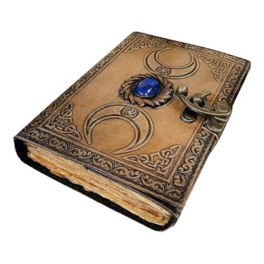 Imagem de Fecho de cadeado de couro vintage, livro das sombras, diário de grimório, diário de bruxa, diário vintage, 200 páginas, caderno de esboço de papel com borda de deck antigo, diário de viagem, 17 x 12