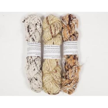 Imagem de Vintageandyou novelo de fio de seda de banana reciclado de 300 g - Pacote com 3 | Fios de fibra de banana de viscose fiada à mão de cor natural para tricô, tecelagem artística e artesanato DIY - Fio